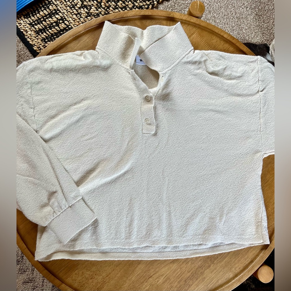 Weekday Cream Helga Polo Sweater Women’s Size M Long Sleeve Cropped Minimalist